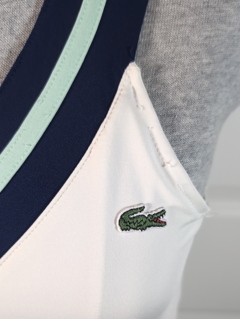 Vintage Lacoste Tennis Dress White Striped VNeck Athleisure Everyday Sports M - Picture 2 of 7
